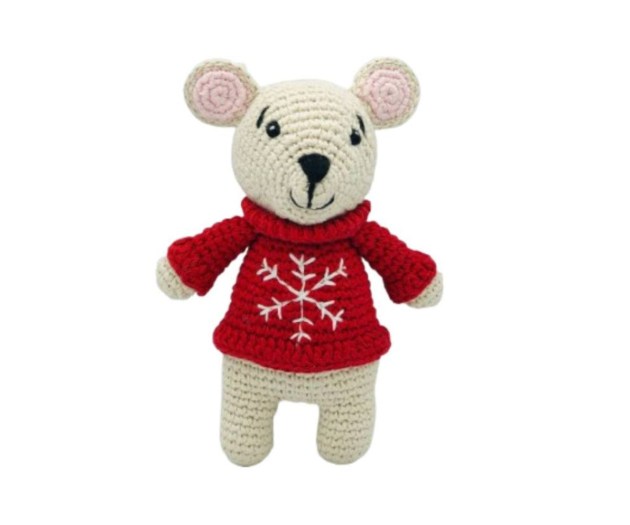 Mouse with red jumper Christmas rattle